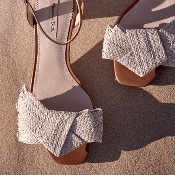 Women’s Massimo Dutti raffia brown leather heeled sandals- Size 37 - Picture 2 of 9